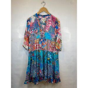 Lula Life Women's Sadie Dress Tiered Multicolored Floral Knee Length Size XS